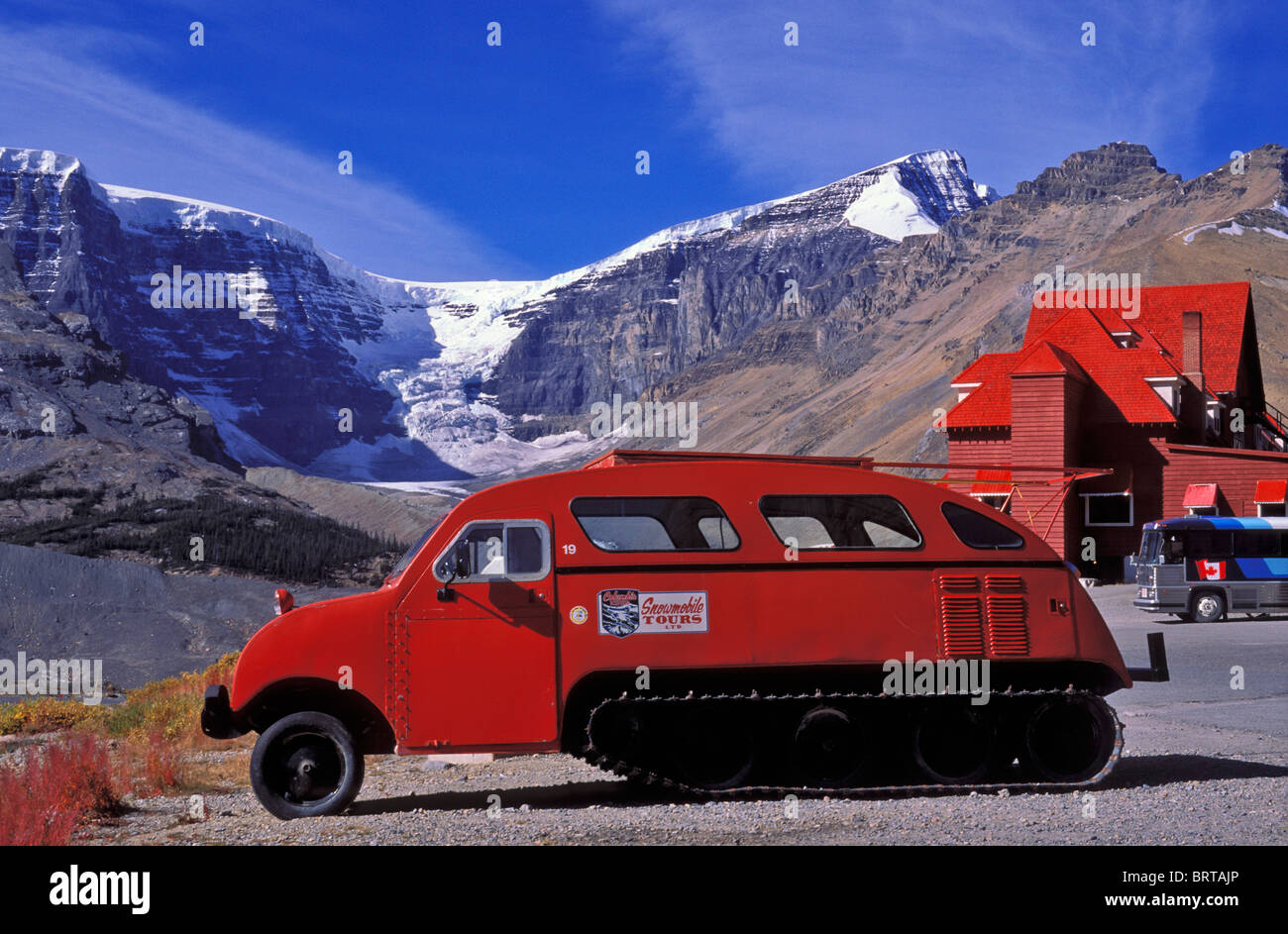 Original glacier tour bus at the Icefields Chalet, Columbia Icefields