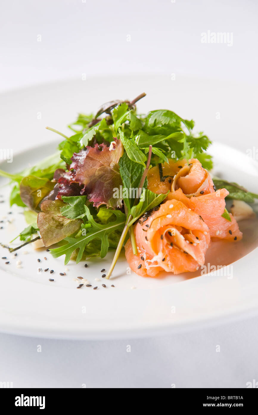 Salmon Salad with sesame seeds Stock Photo