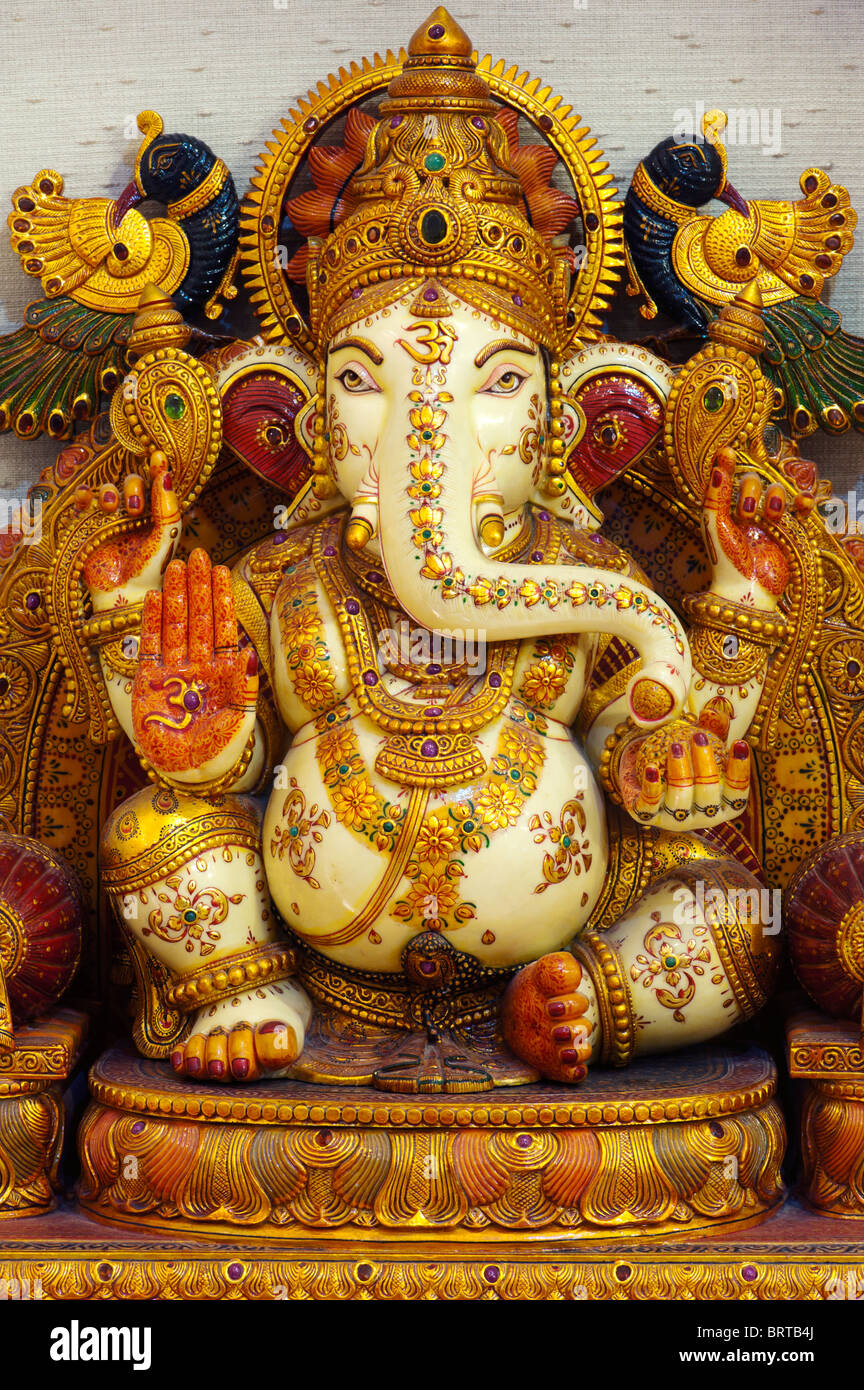 Hindu Elephant God, Lord Ganesha. Ornate marble statue. India Stock Photo