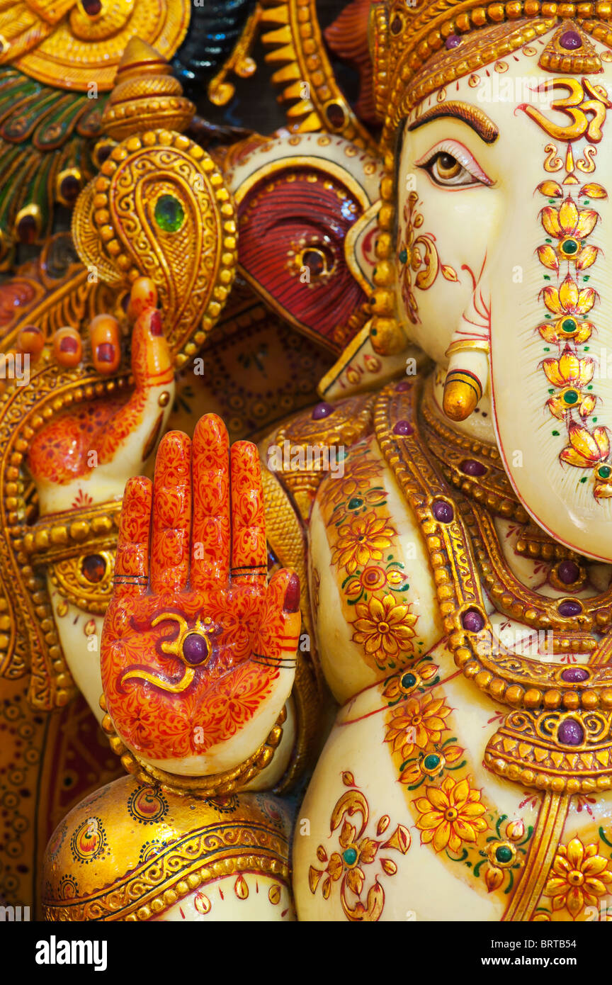 Hindu Elephant God, Lord Ganesha. Ornate marble statue. India Stock