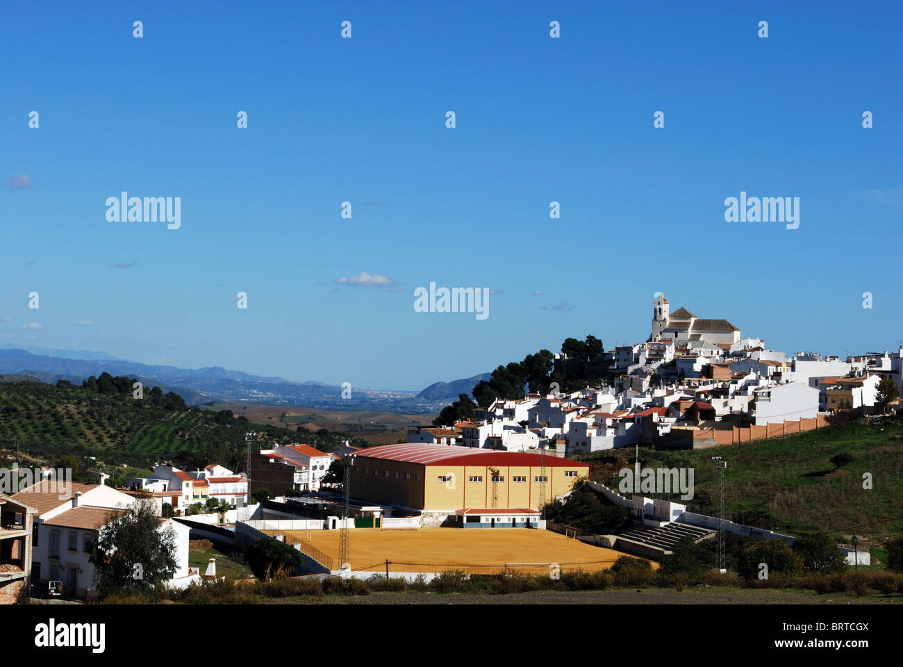 View of the whitewashed village, Alozaina, Costa del Sol, Malaga Province, Andalucia, Spain, Western Europe. Stock Photo