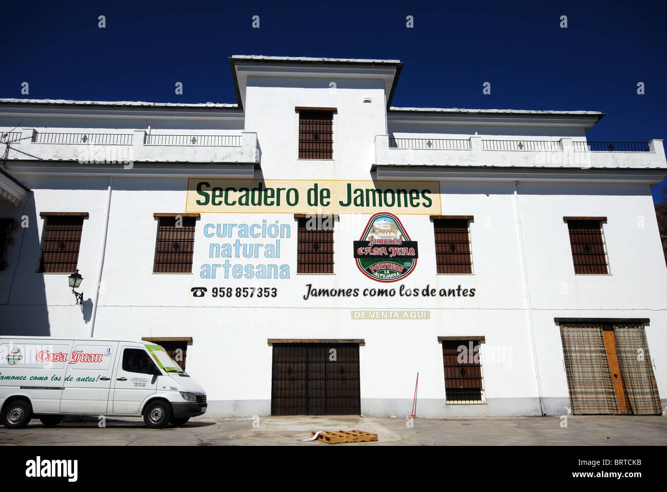 Serrano ham curing plant, Portugos, Las Alpujarras, Granada Province, Andalucia, Spain, Western Europe. Stock Photo