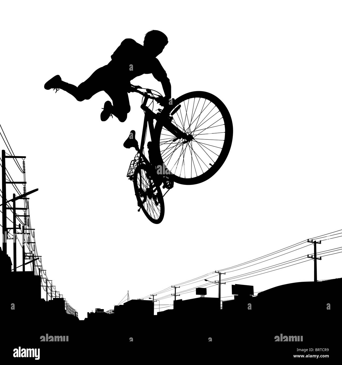 Illustration of a boy jumping with his bike Stock Photo