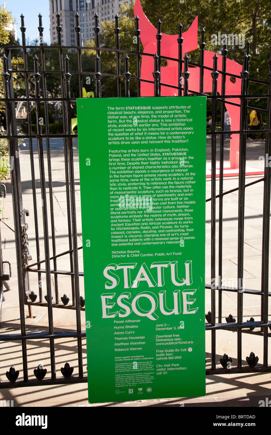 Statuesque Art Display, City Hall Park, NYC Stock Photo Alamy
