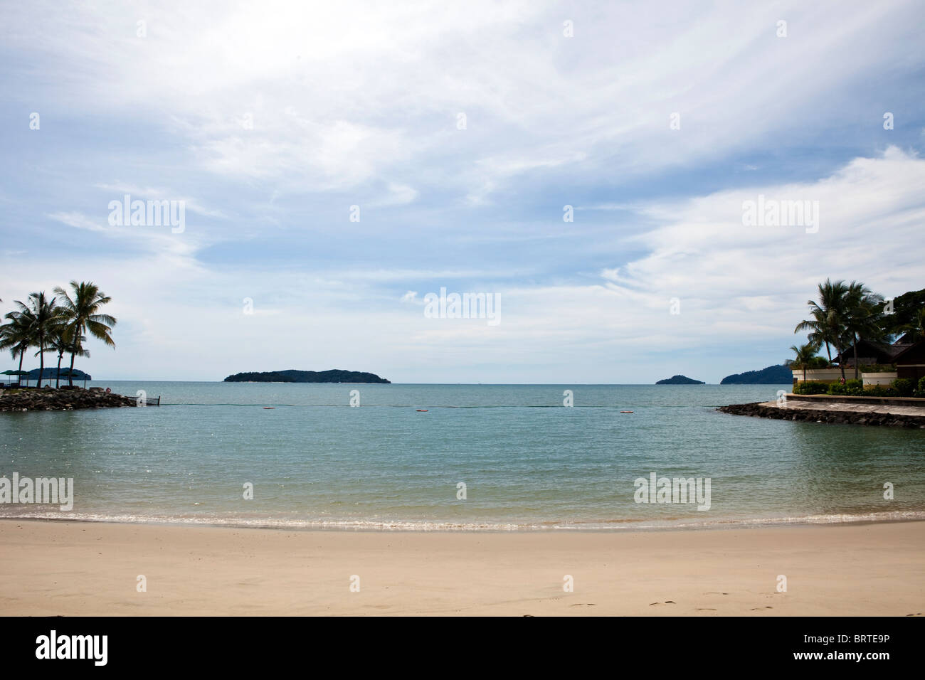 A view of the beach at the Tanjung Aru Resort in Kota Kinabalu in Sabah, Malaysian Borneo Stock Photo