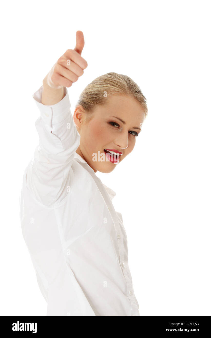 Business women showing thumbs up on a isolated white background Stock ...