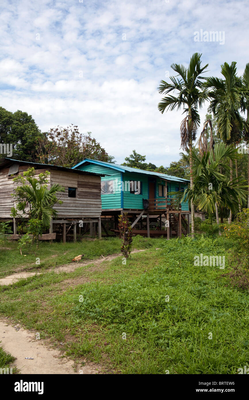 Houses are seen in a Penan village near Mulu National Park in Borneo, Malaysia Stock Photo