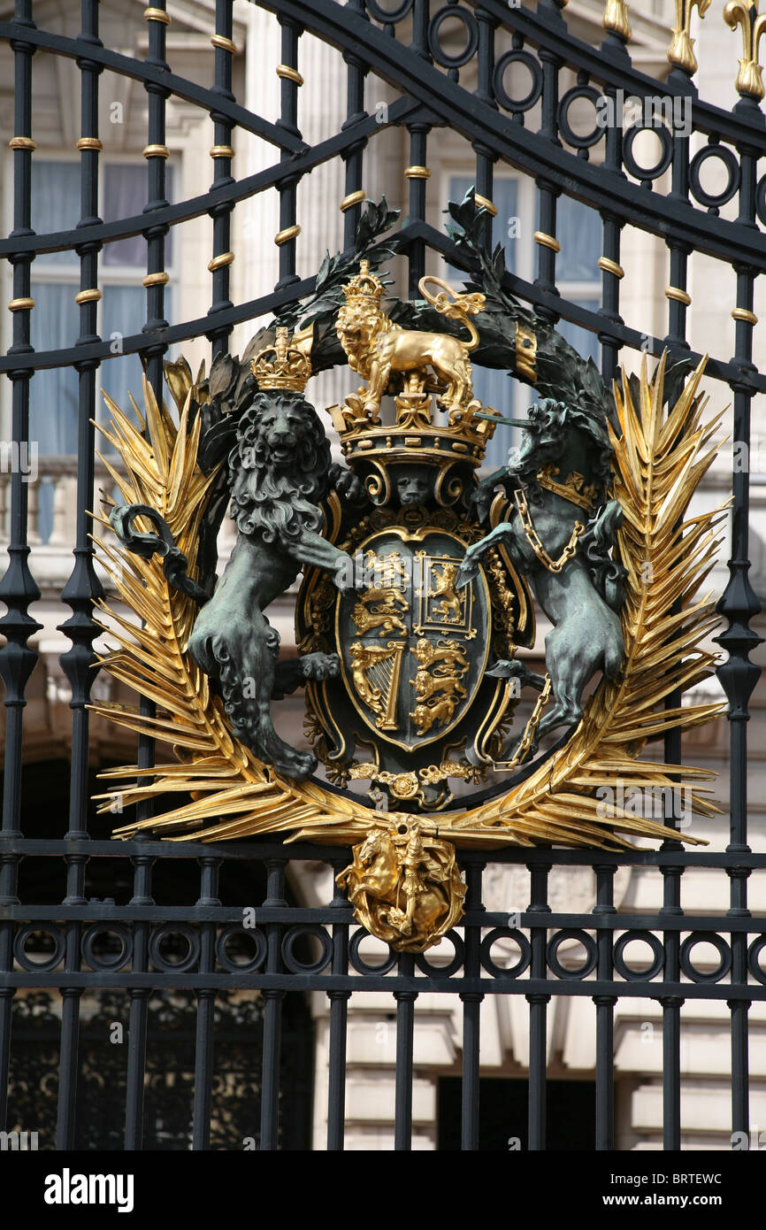 Buckingham Palace Gate with Royal Coat of Arms Stock Photo
