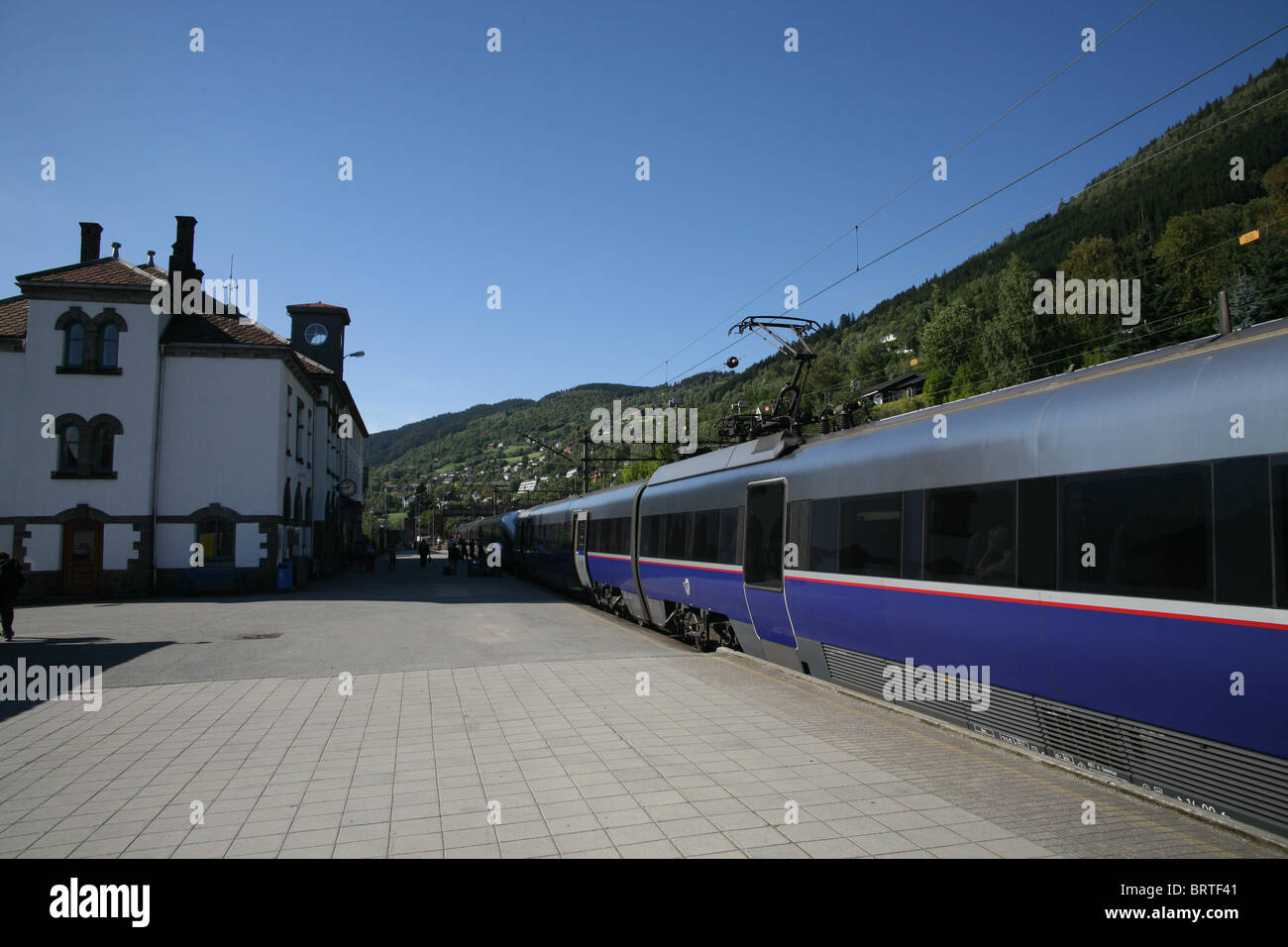 Train in a station on its way to to Bergen from Oslo Stock Photo