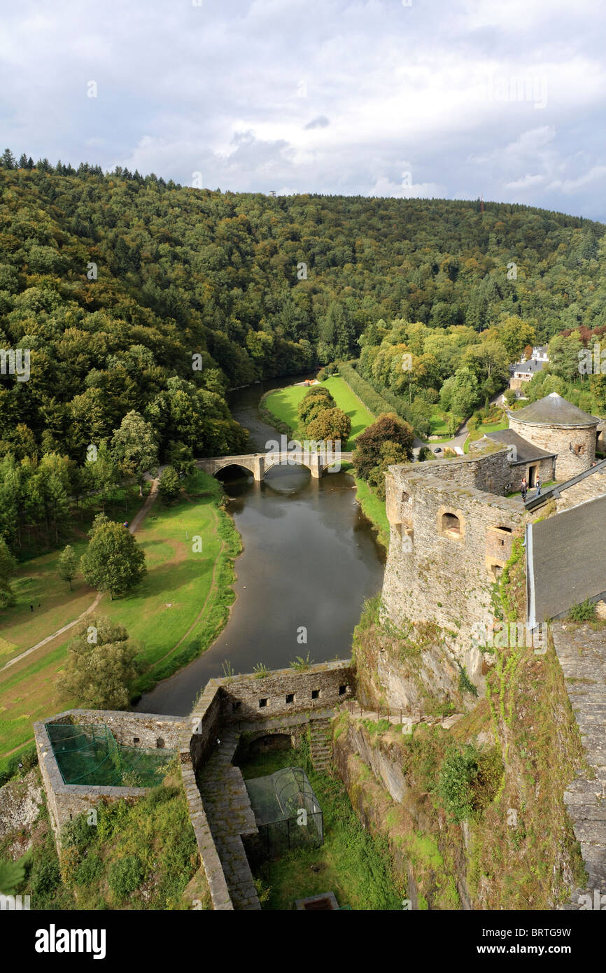 Bouillon castle sits above the town, in a sharp bend of the river Semois in the Walloon region
