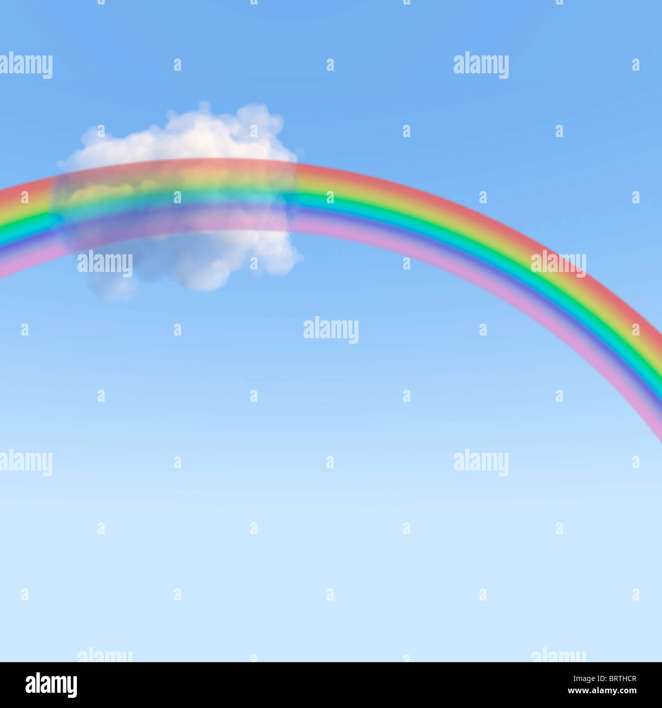 Illustration of blue sky with bright rainbow and single cloud Stock ...