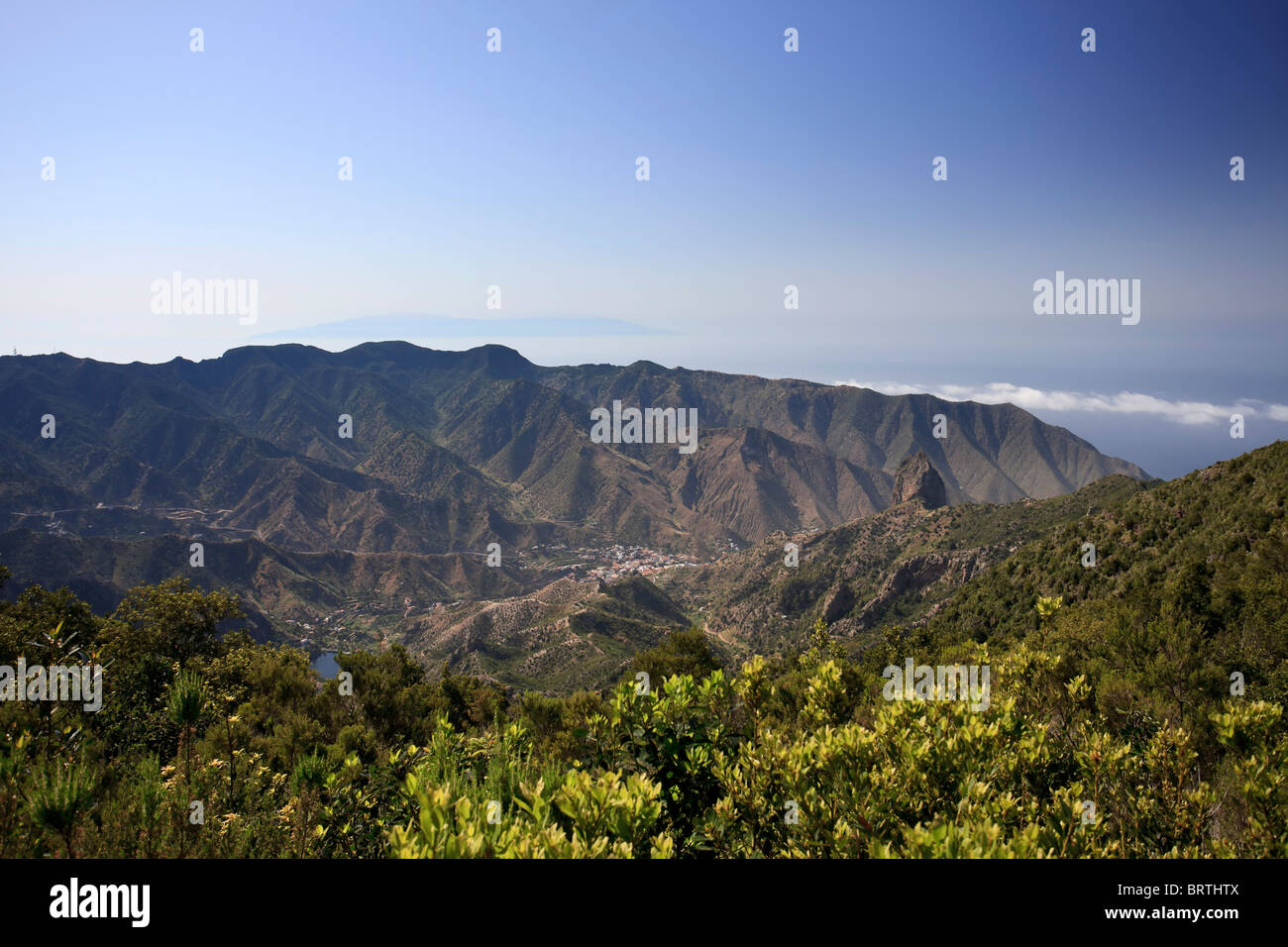Canary Islands, La Gomera, Ravines and view of Vallehermoso town Stock Photo