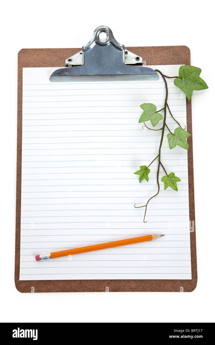 Green plant and Clipboard, Concept of Environment Protection plan Stock Photo