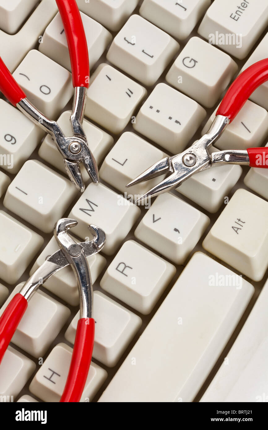Computer Keyboard and Tools, concept of IT Support Stock Photo Alamy