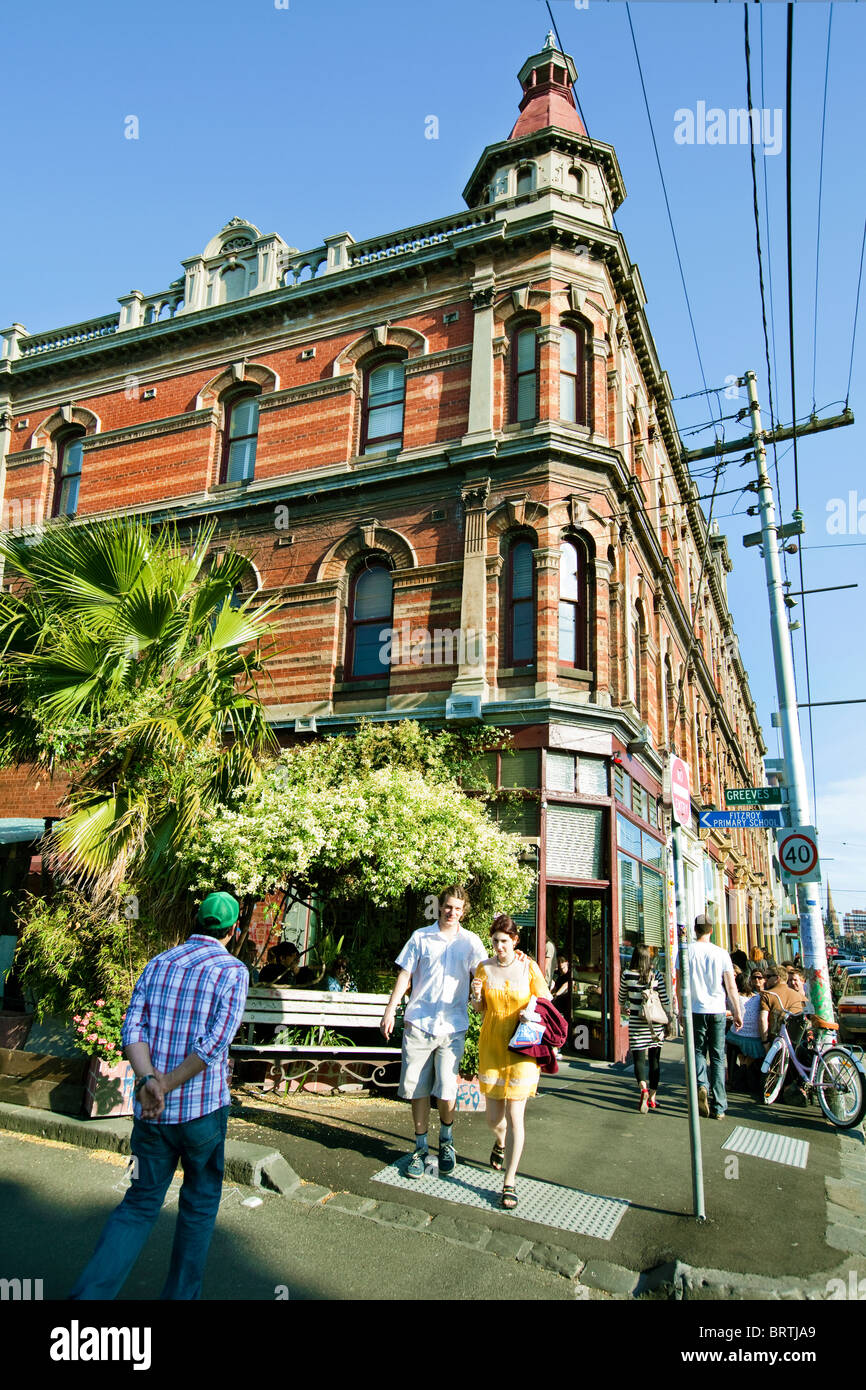 Melbourne, Heritage buildings on Brunswick street one off the busiest shopping strips in the central city. Stock Photo