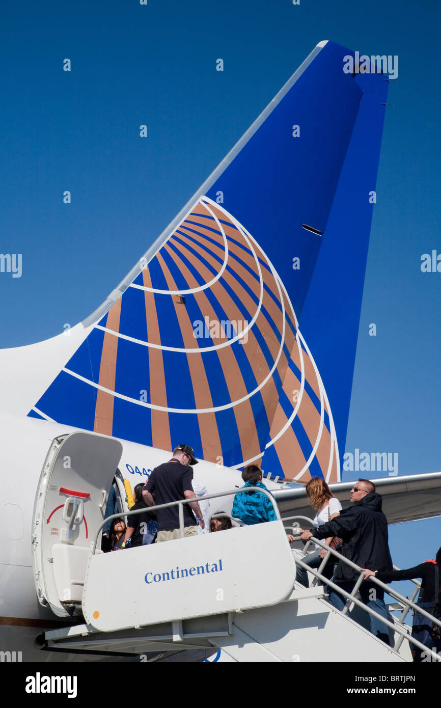 New United Continental airline company logo on a 737 airplane, at San Francisco International Airport (SFO), October 10, 2010. Stock Photo