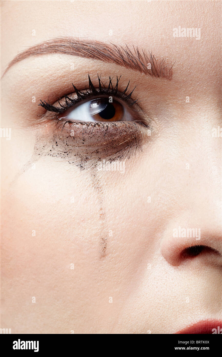 close-up portrait of beautiful crying girl with smeared mascara Stock Photo  - Alamy