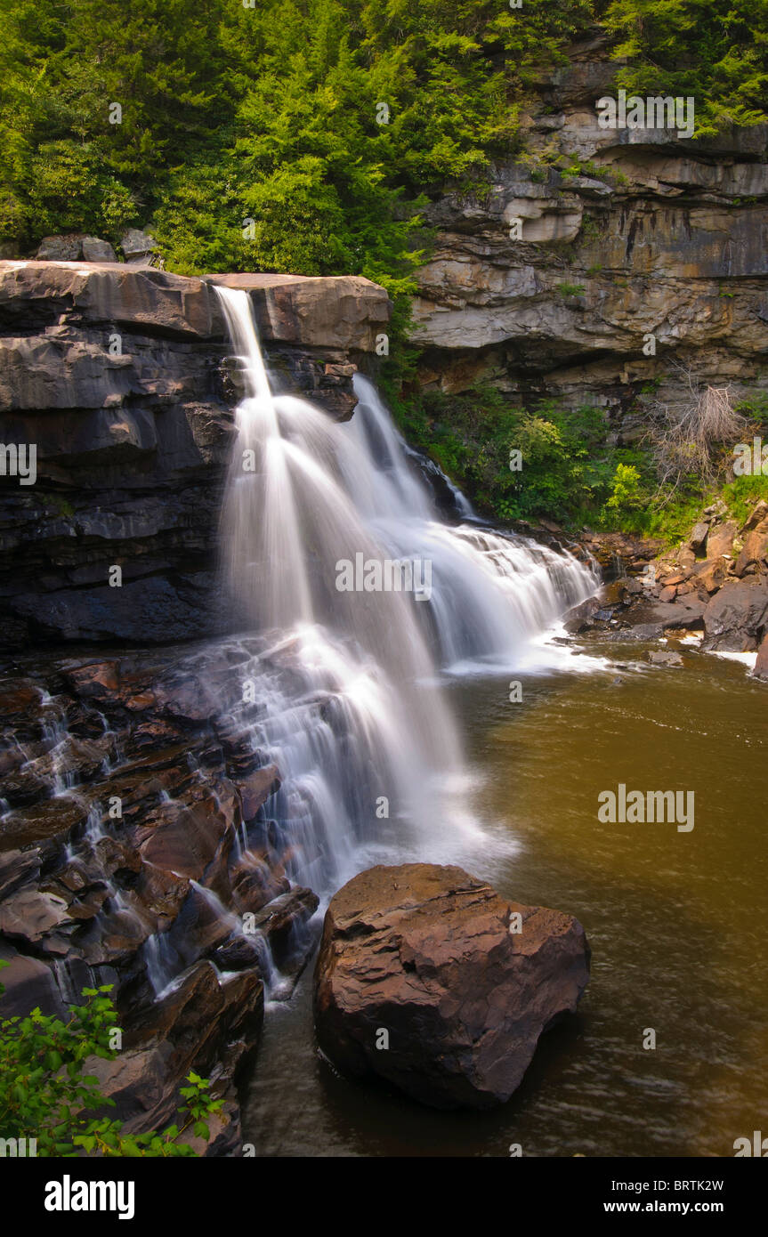 The Blackwater River, falls over a 62 foot embankment in Blackwater Falls State Park. Stock Photo