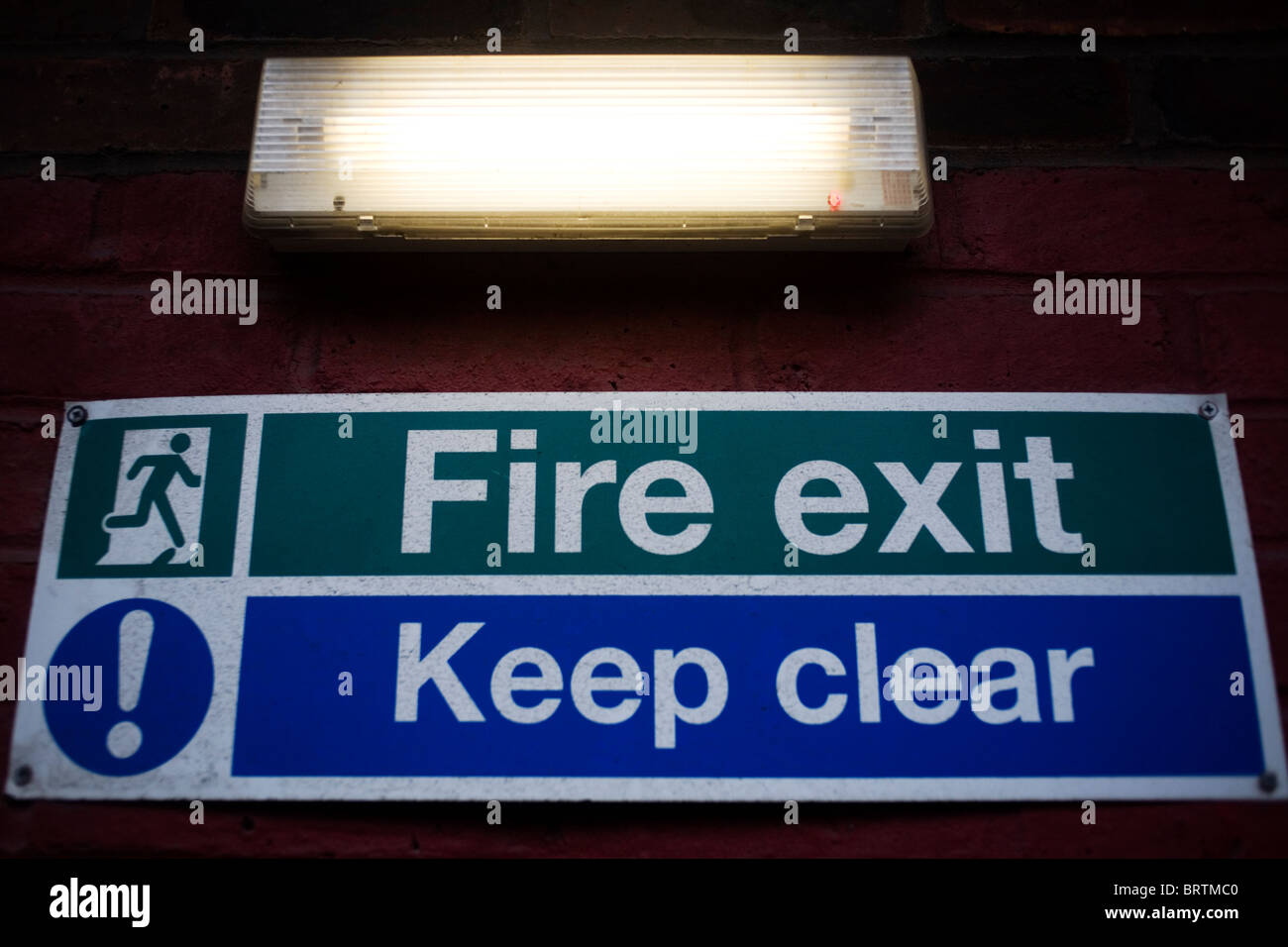 Fire Exit Keep Clear Sign Stock Photo