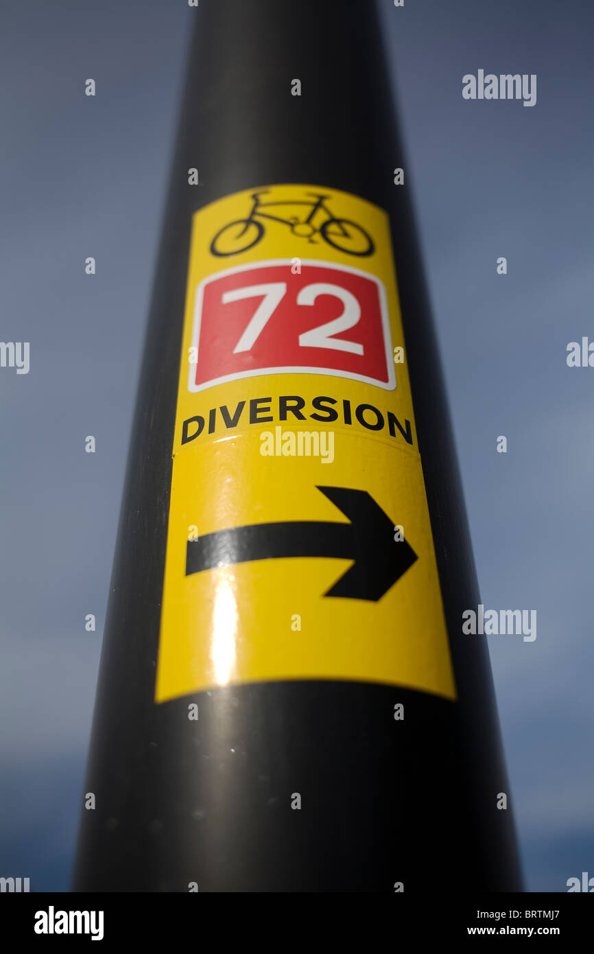 A diversion sign for the coast to coast cycle route. Stock Photo
