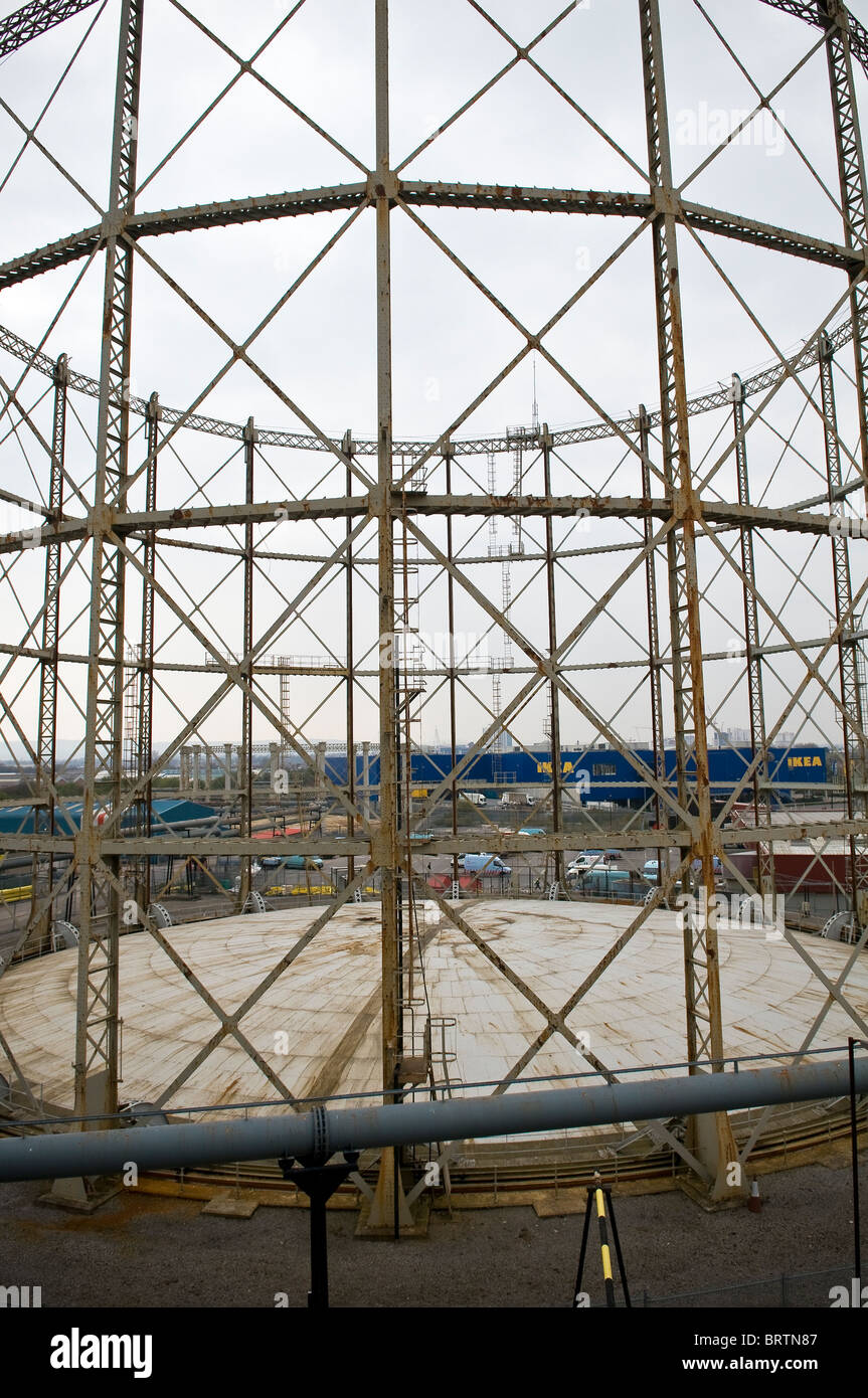 Redundant Gas holders in Cardiff, South Wales, UK Stock Photo