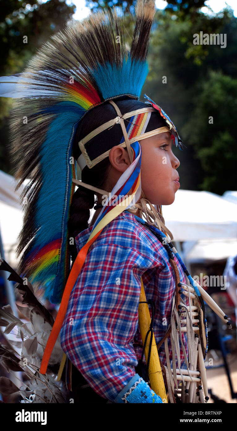 Chumash native American teen with headdress Stock Photo