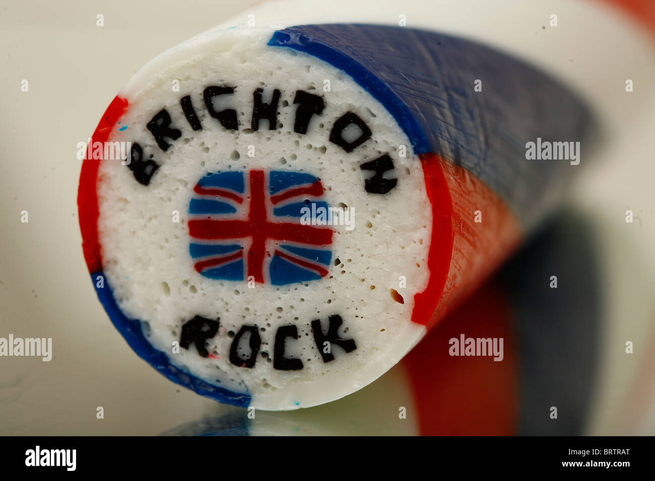 A Stick of Brighton Rock with a Union Jack flag running through it. Picture by James Boardman Stock Photo