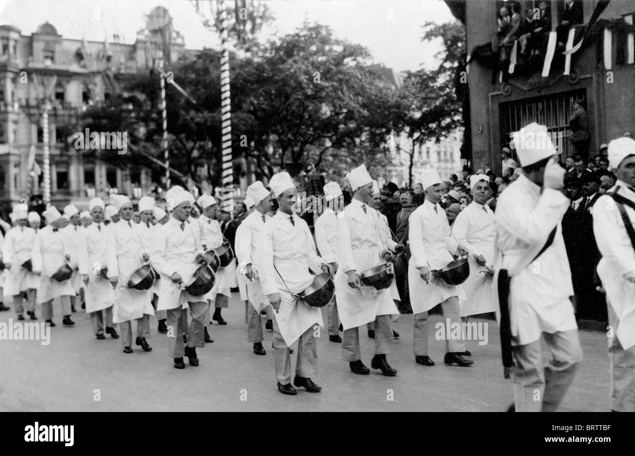Procession of chefs, historical image, ca. 1931 Stock Photo
