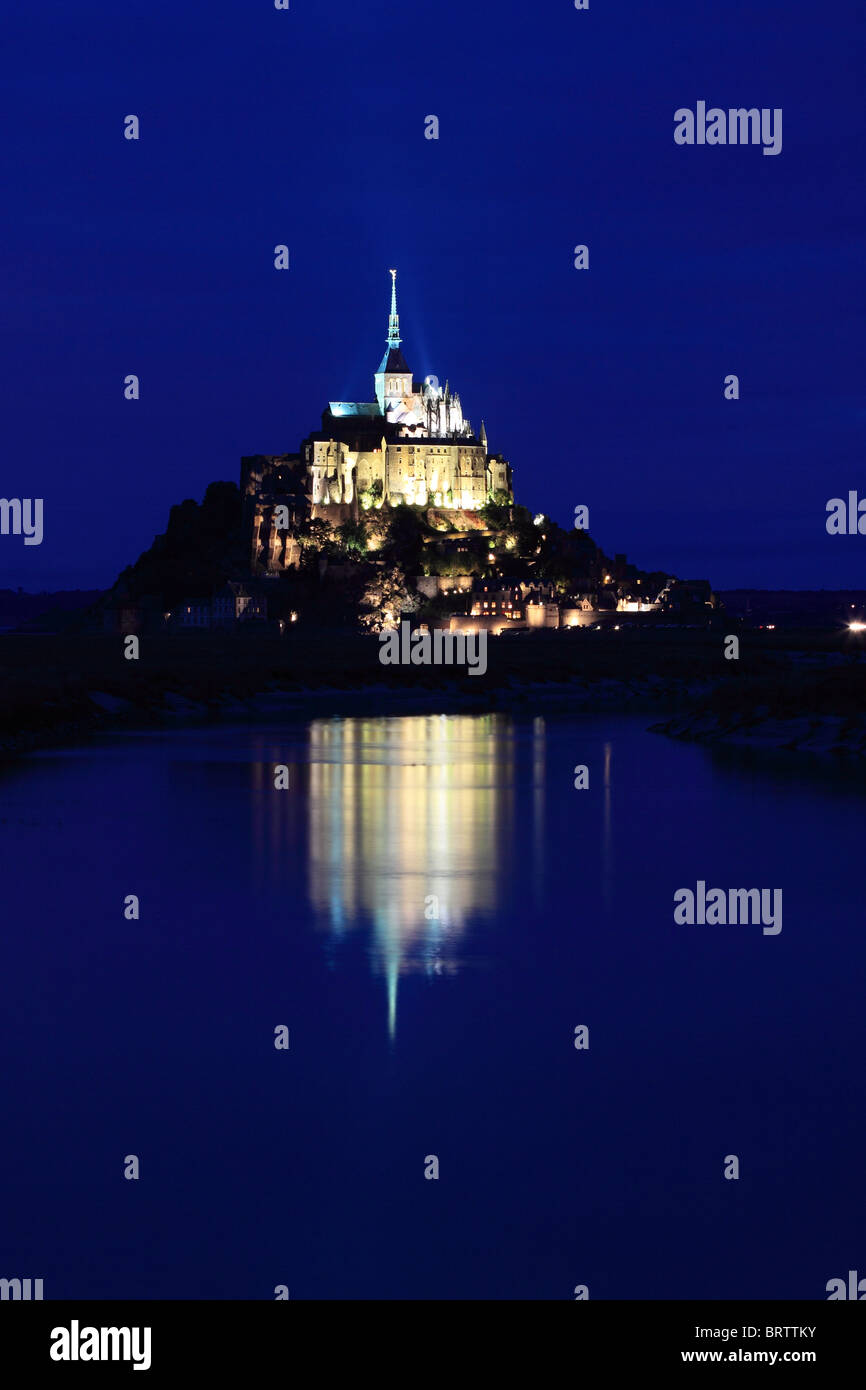 An evening view of Mont Saint Michel, the famous tidal island in Normandy, northern France Stock Photo