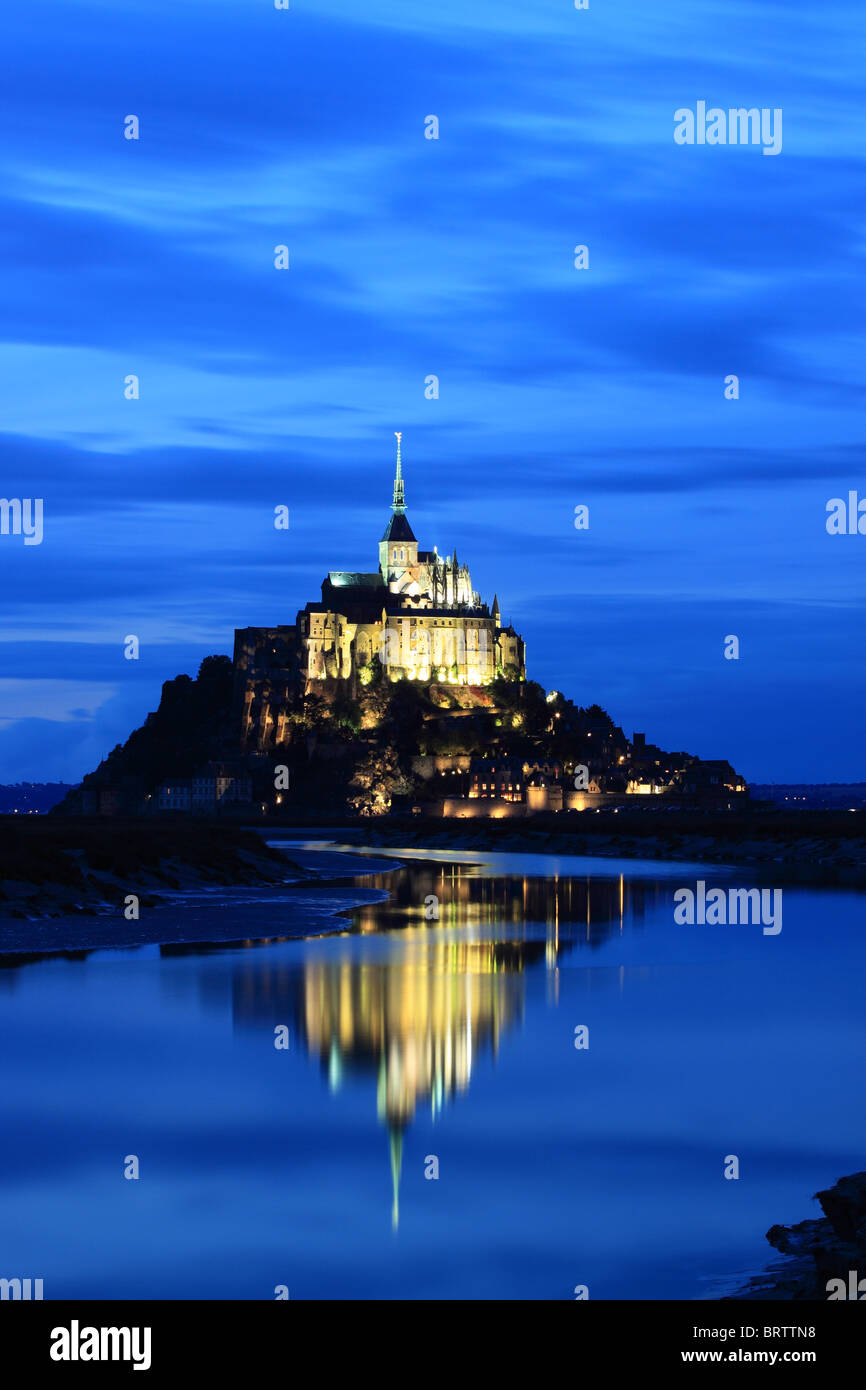 An evening view of Mont Saint Michel, the famous tidal island in Normandy, northern France Stock Photo