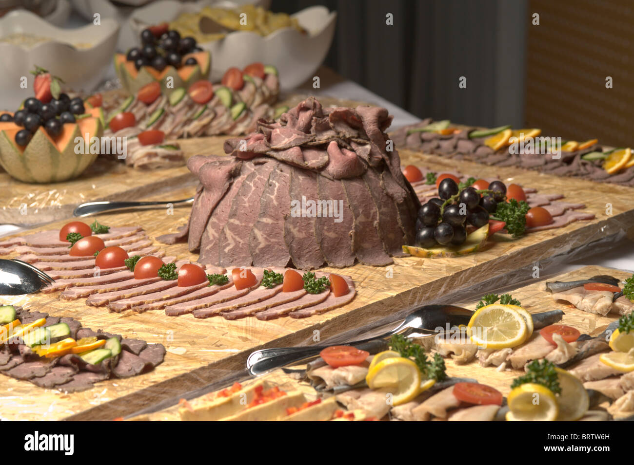 Cold cuts with roast beef and ham, buffet, food Stock Photo