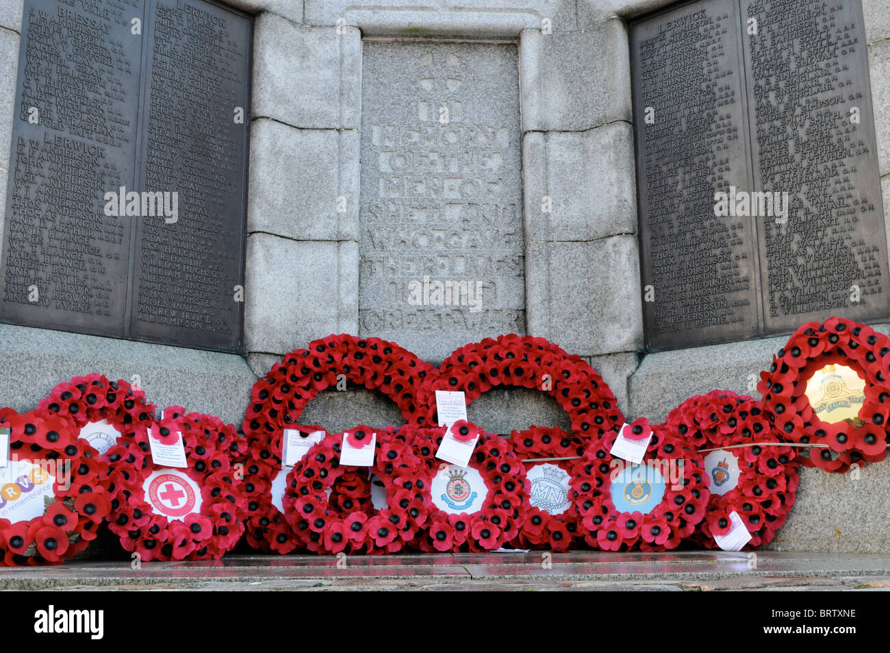 Remembrance  Sunday wreath laying in Lerwick Shetland Stock Photo