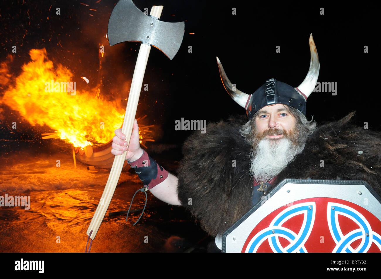 South Mainland Up Helly Aa 2010 held at St Ninians Island Shetland , SMUHA is a local Up Helly Aa for the south end of Shetland Stock Photo