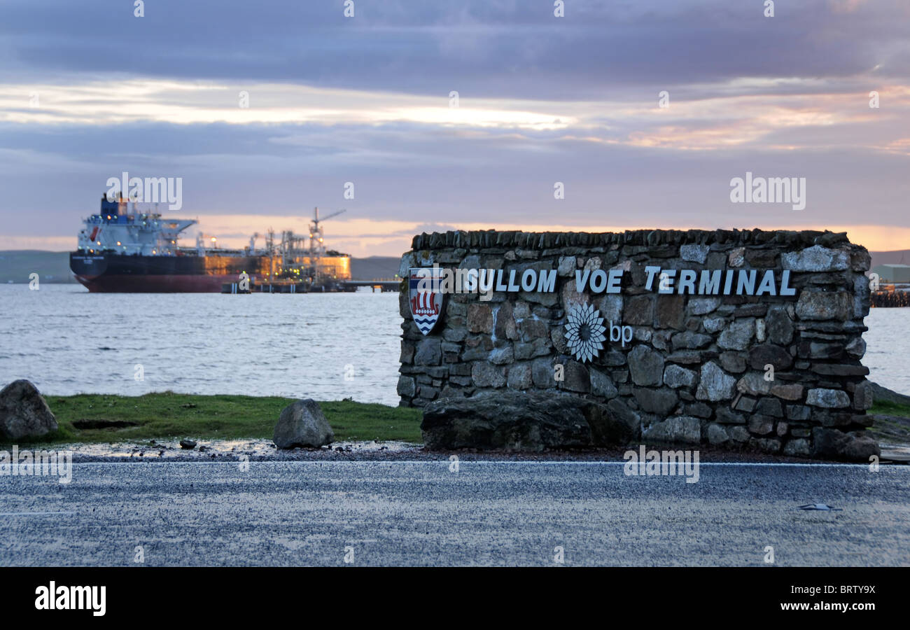 Sullom Voe Terminal Shetland - Europes most northerly oil terminal that supports imports from the north sea Stock Photo