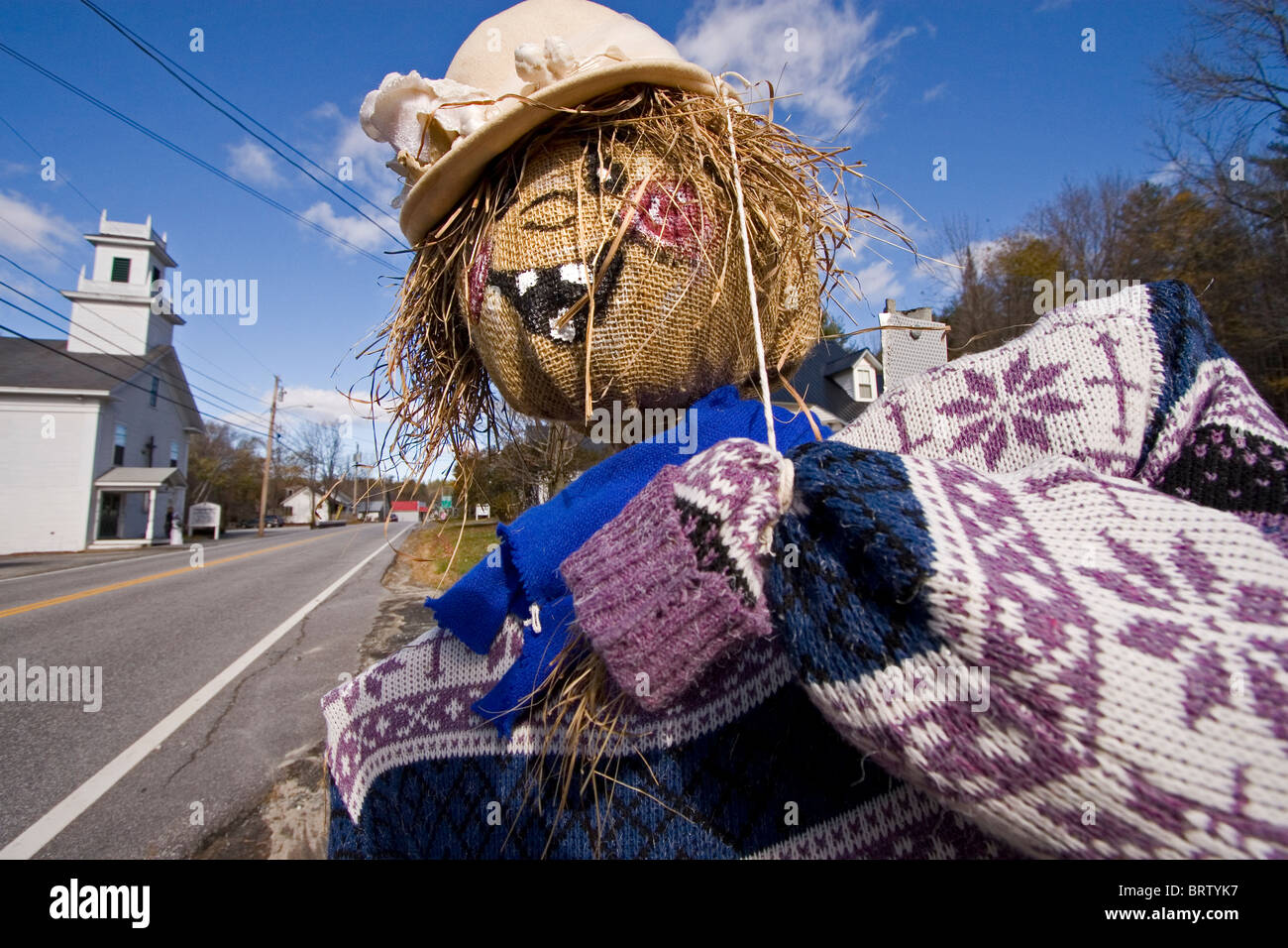 Handmade creative and fun scarecrows standing around town, Grantham