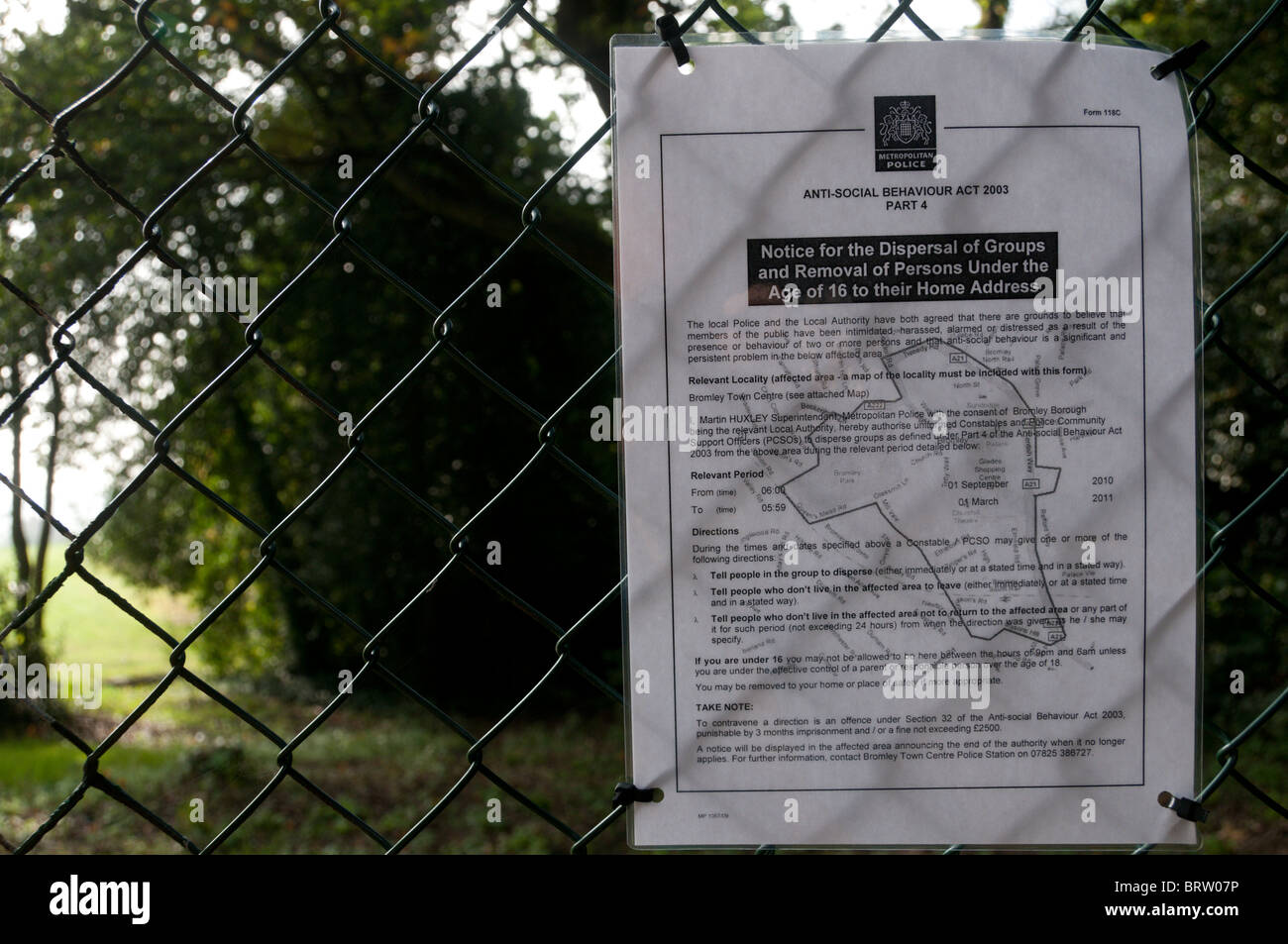 A Notice under the Anti-Social Behaviour Act 2003 displayed on the outskirts of Bromley town centre in south London Stock Photo
