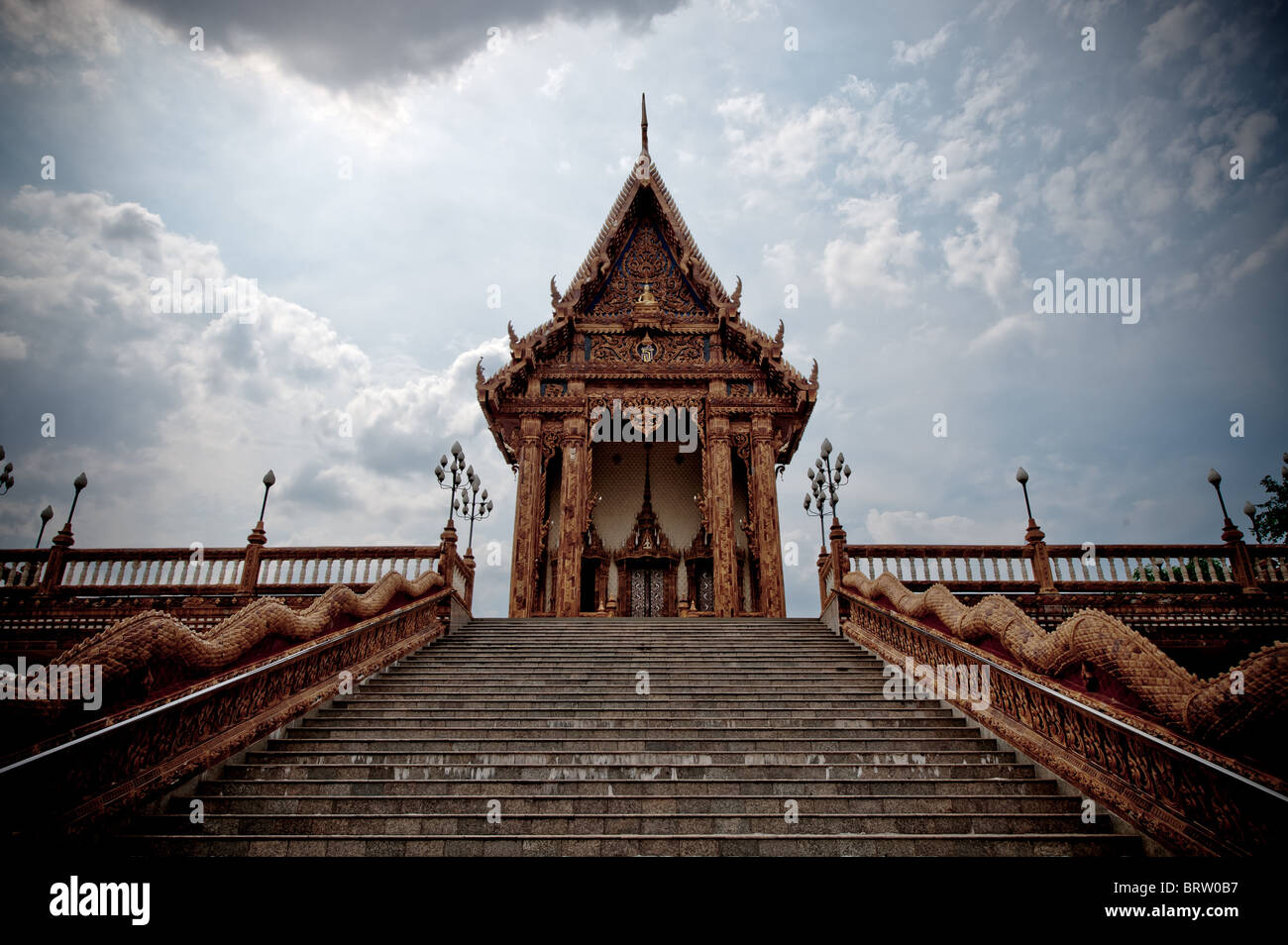 Imposing staircase leading to Thai Temple Stock Photo