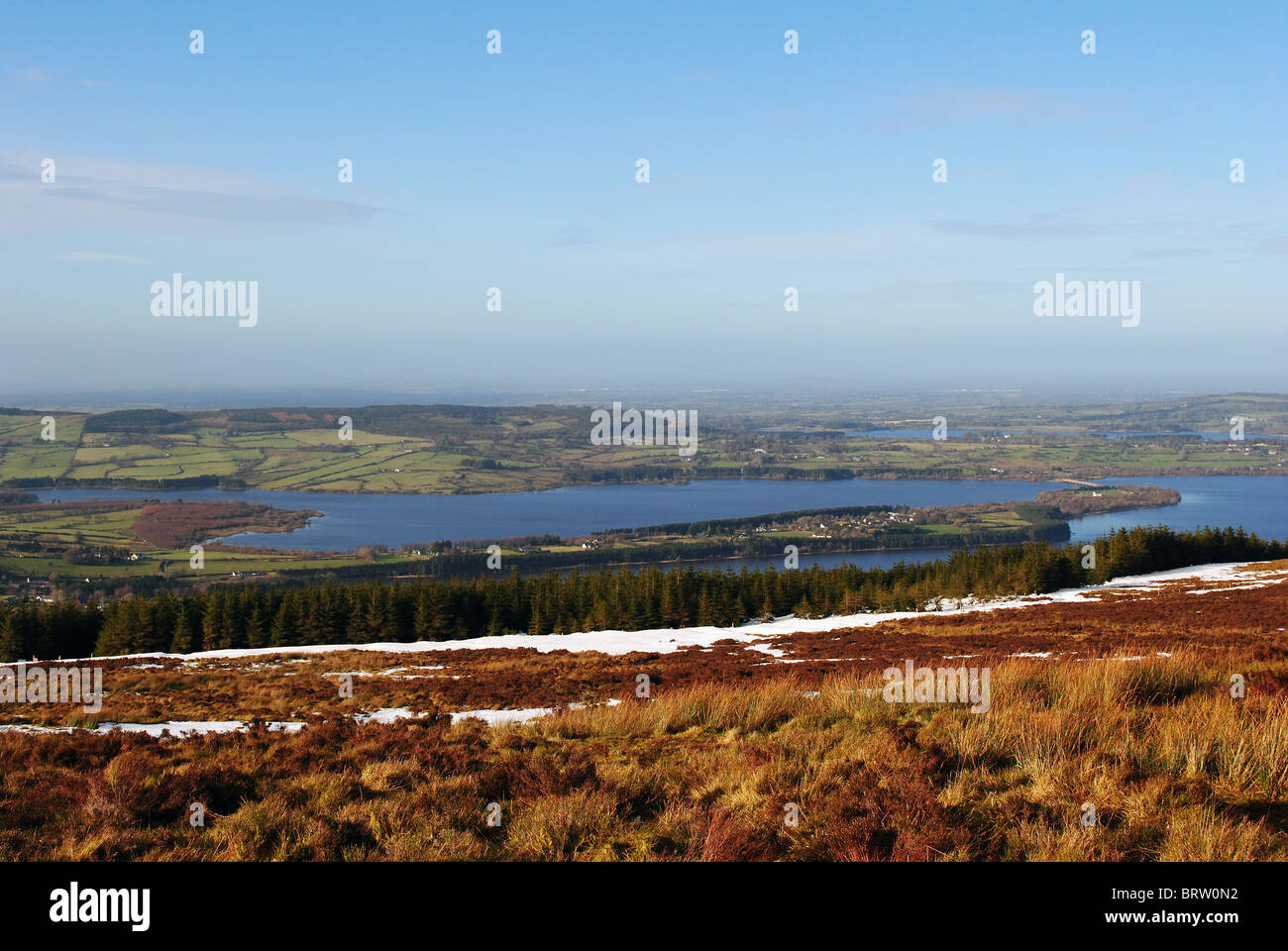 view of blessington lakes from the top of the wicklow mountains Stock Photo