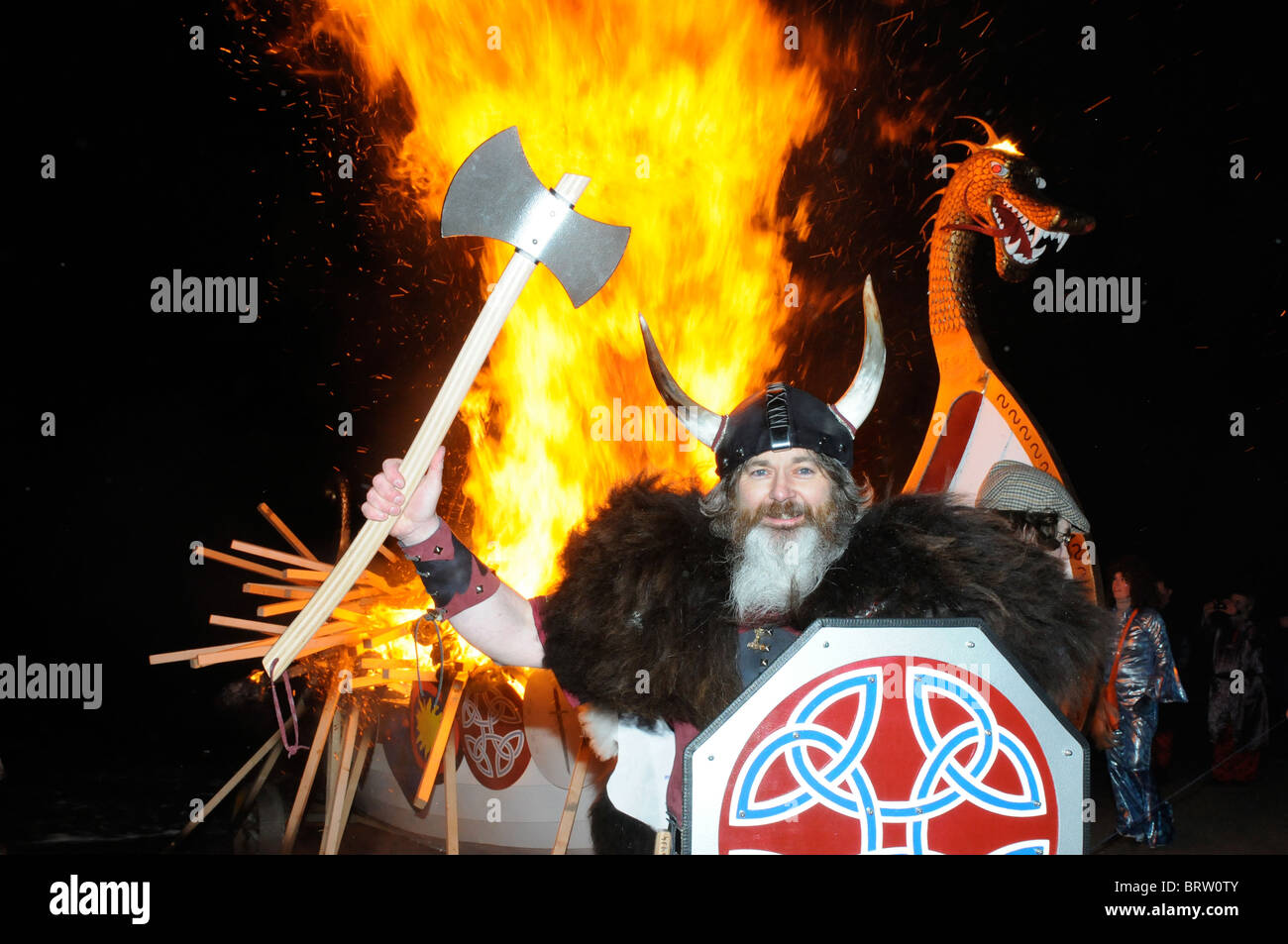 South Mainland Up Helly Aa 2010 held at St Ninians Island Shetland , SMUHA is a local Up Helly Aa for the south end of Shetland Stock Photo