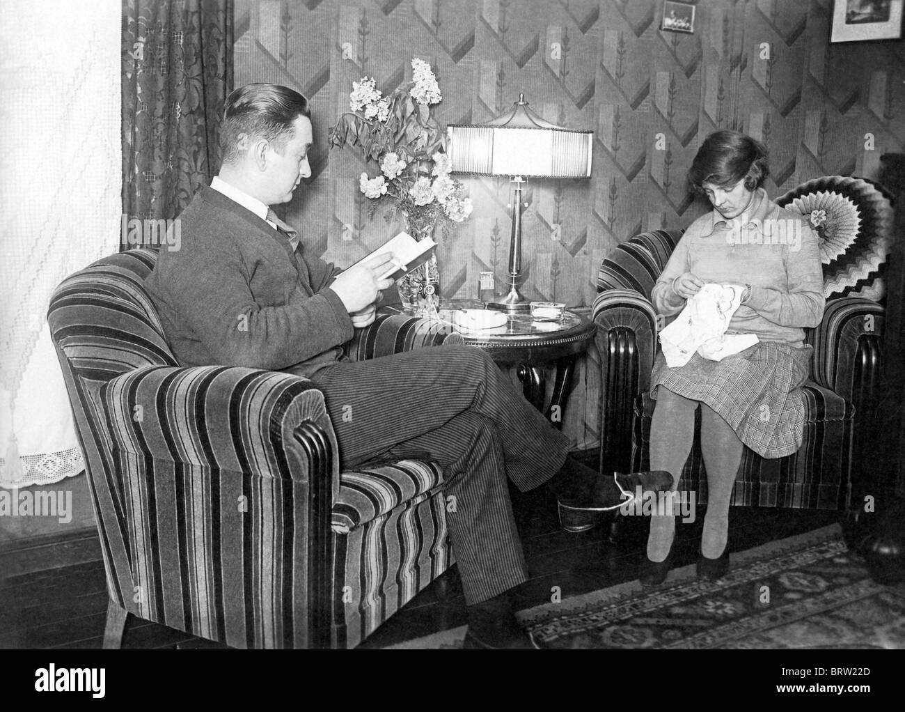 Couple at home, historic photograph, around 1912 Stock Photo