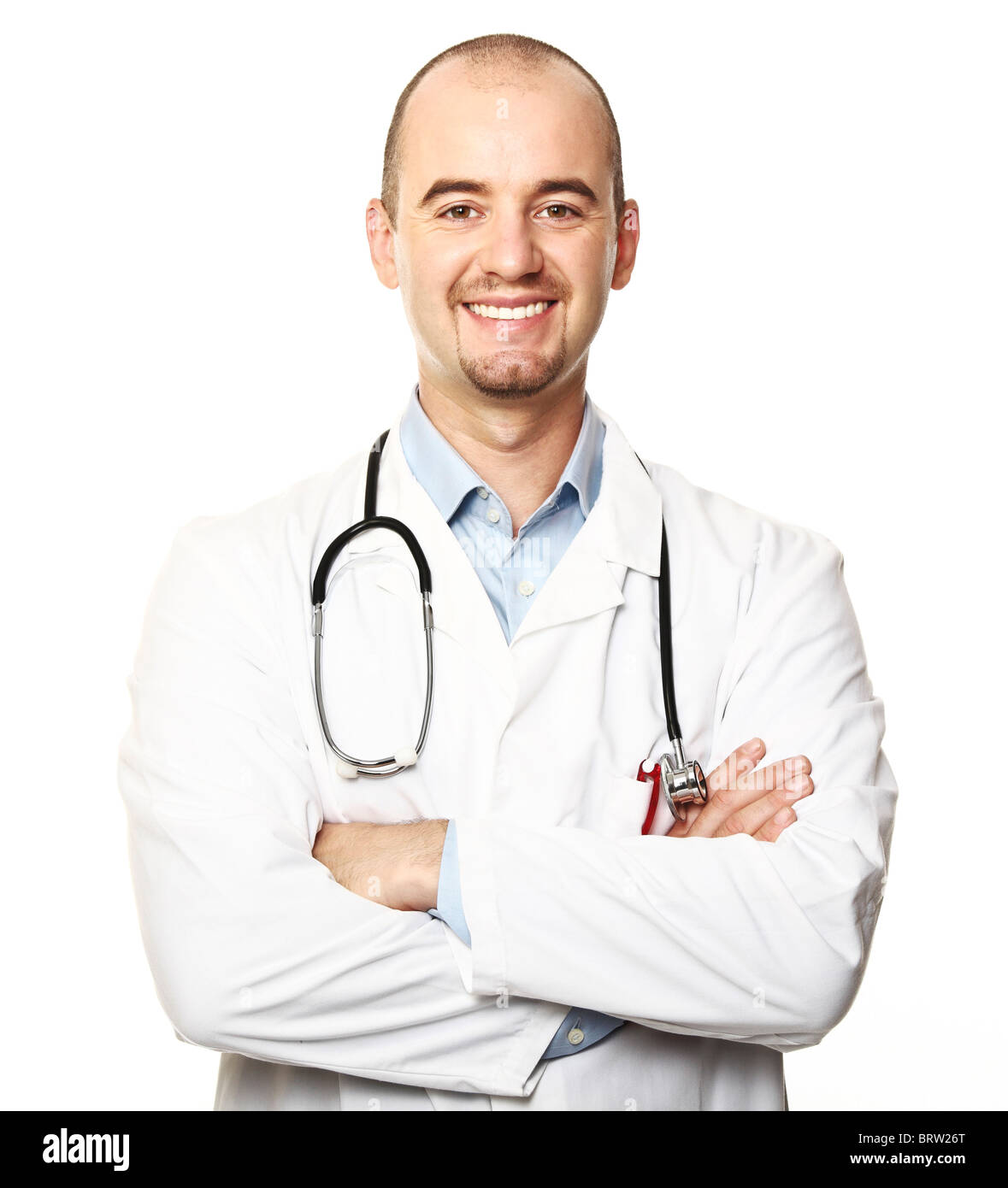 smiling caucasian doctor isolated on white background Stock Photo