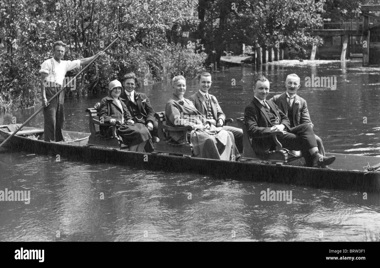 Outing to the Spreewald Forest, historic photograph, around 1932 Stock Photo