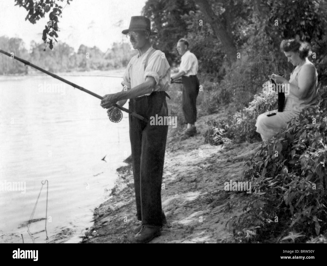 Fishermen, historical image, ca. 1929 Stock Photo