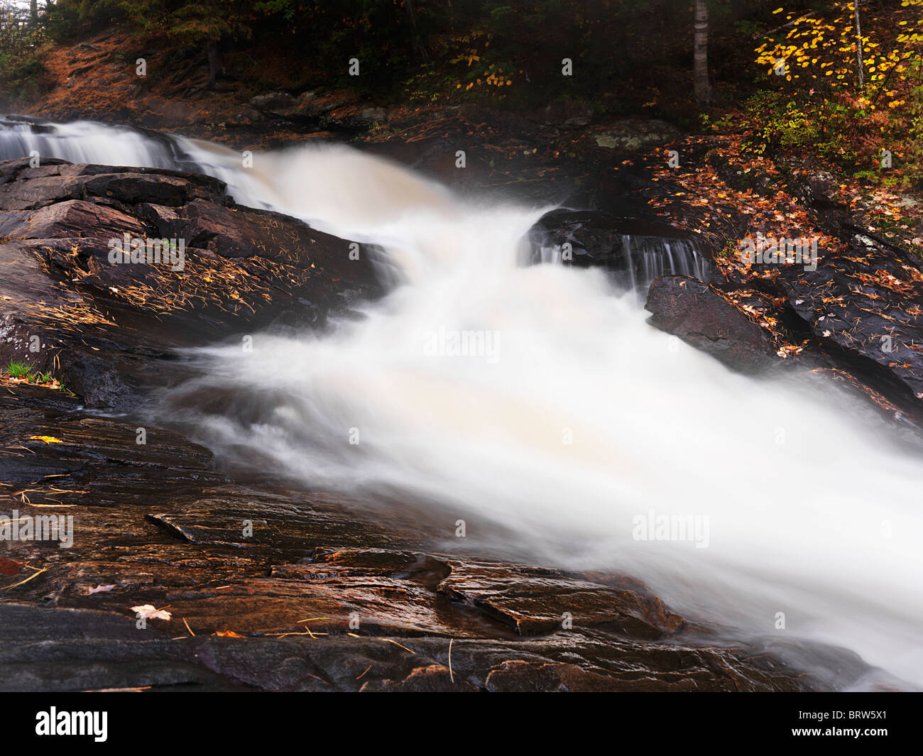 Beautiful cascade waterfall autumn nature scenery. Stubb's Falls, Arrowhead Provincial Park, Ontario, Canada. Stock Photo