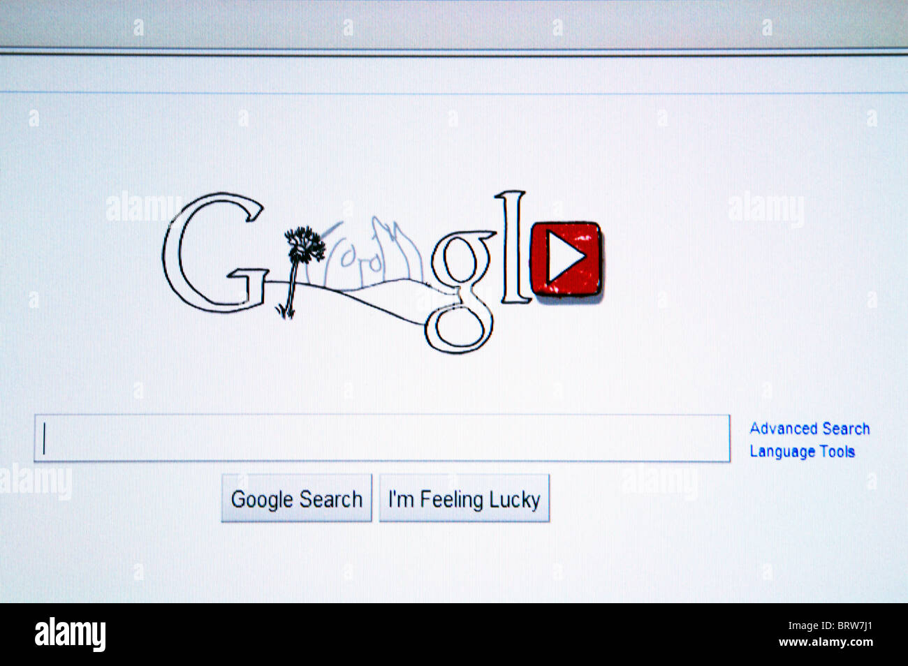John Lennon drawing in Google logo in memory of what would have been his 70th birthday that day Stock Photo