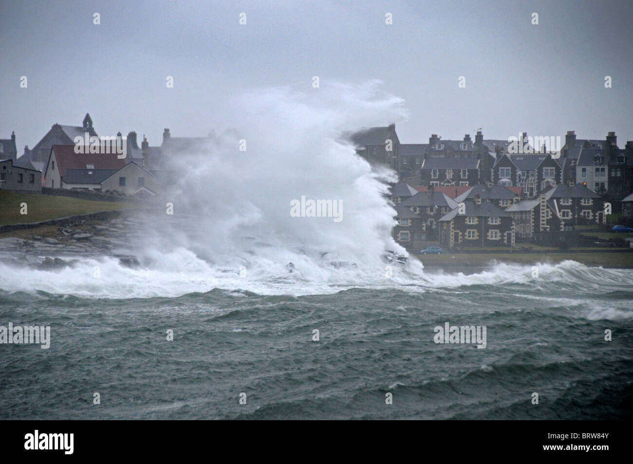 Waves crashing into the Sleets at Lerwick Shetalnd Scotland Stock Photo