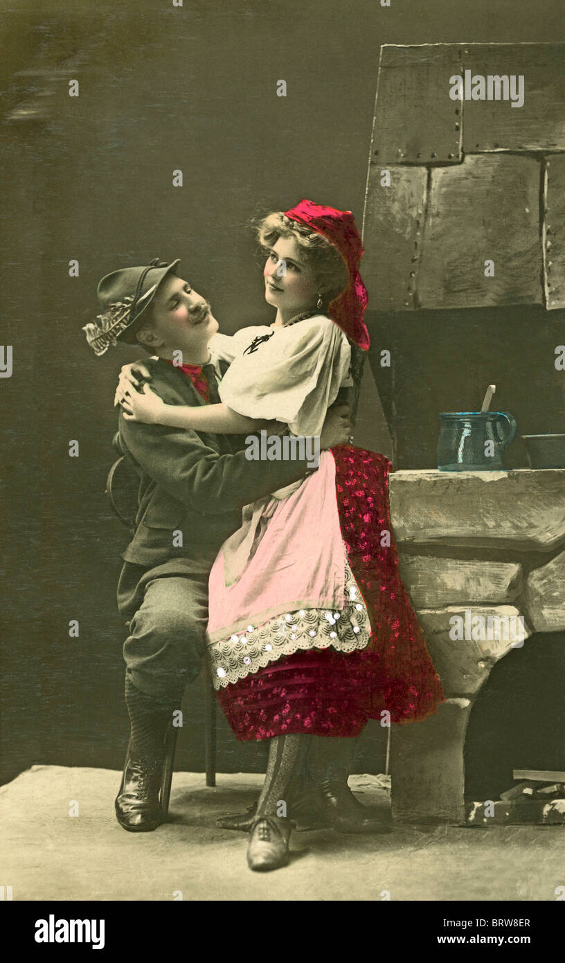 Bavarian flirt, historic photgraph, around 1910 Stock Photo
