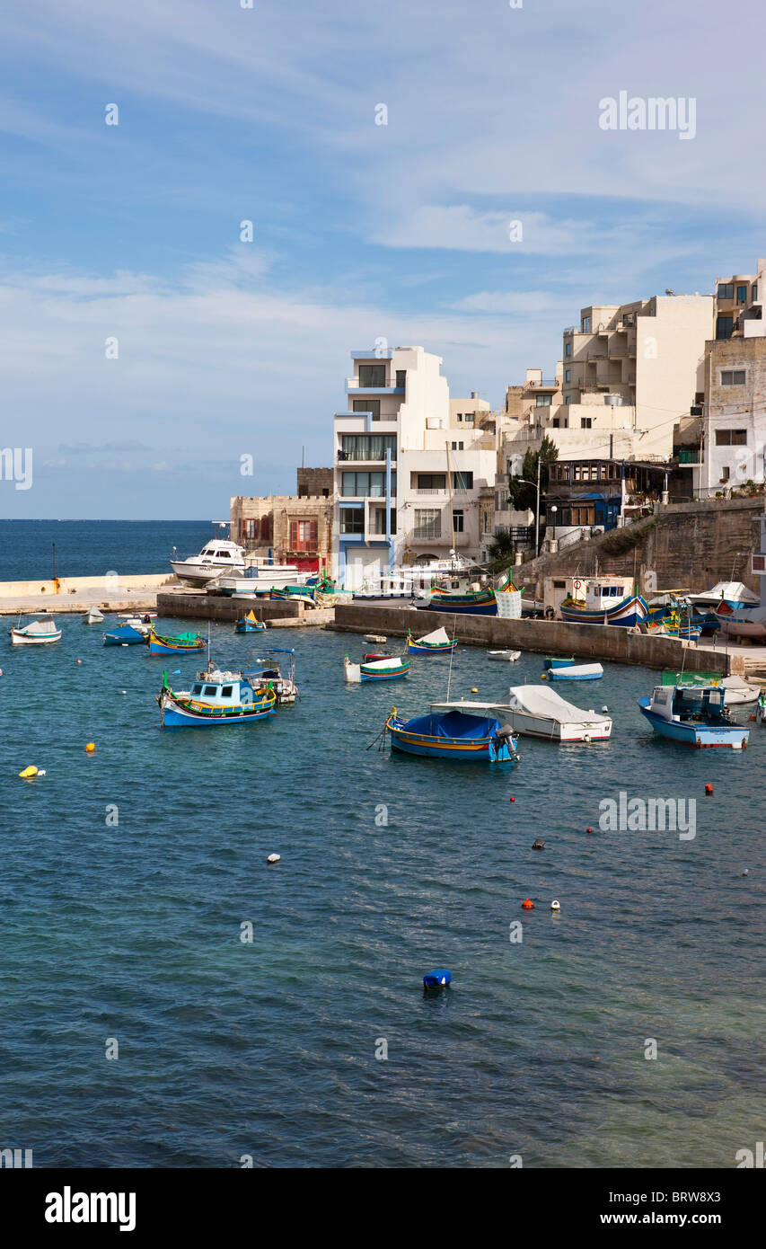 Town of Bugibba on St. Paul's Bay, Malta, Europe Stock Photo