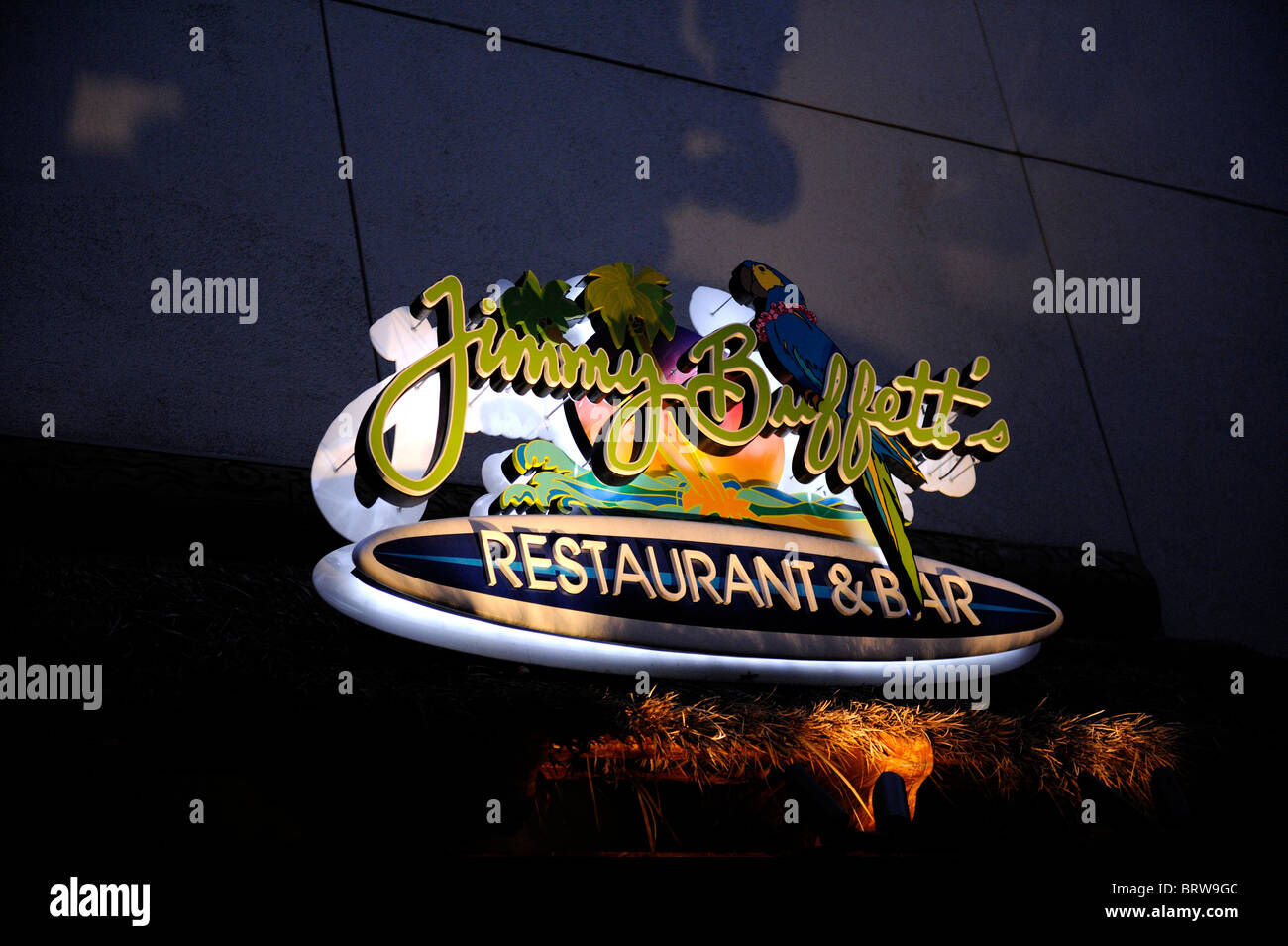 Neon sign at Jimmy Buffett's 'Margaritaville' restaurant and bar. Waikiki, Honolulu, Hawaii Stock Photo