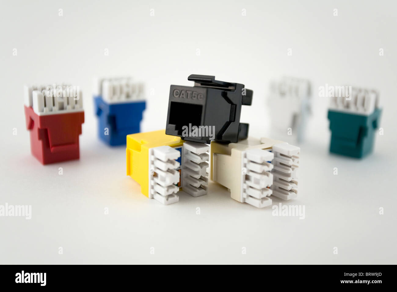 Modules, connectors, cables, plug in, color, macro, close up, advertising, catalogue Stock Photo